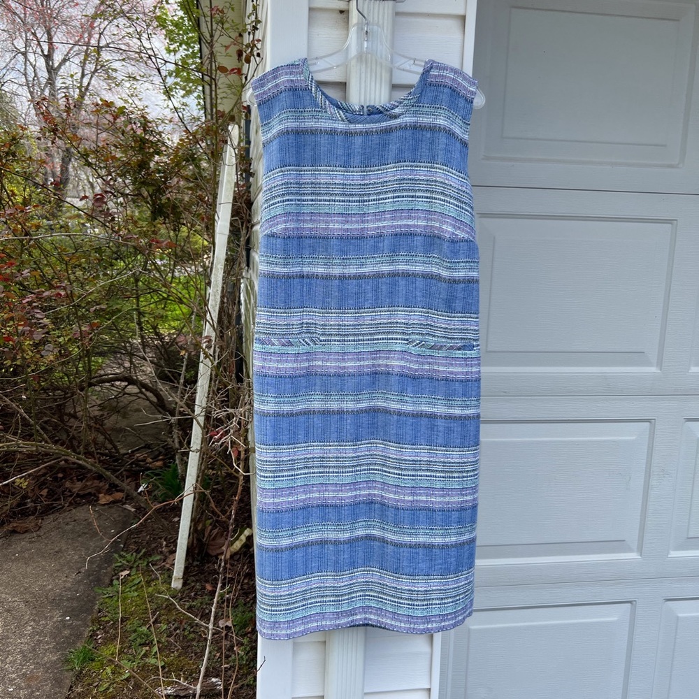 NWT Talbots Pretty Blues Lavender White Woven Stripe Sleeveless Lined Dress